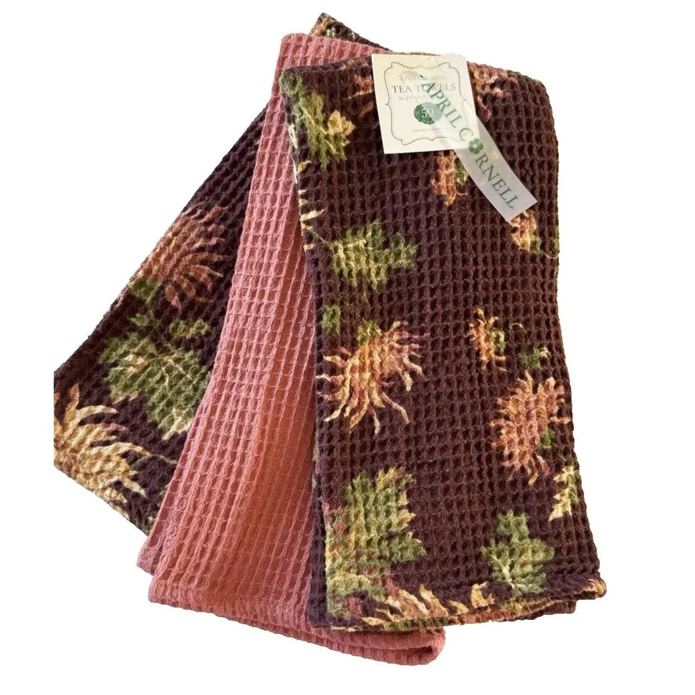 April Cornell Kitchen Dish Towels Antoinette Waffle Weave Thanksgiving Set of 3
